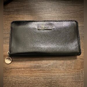 DKNY black zip around wallet